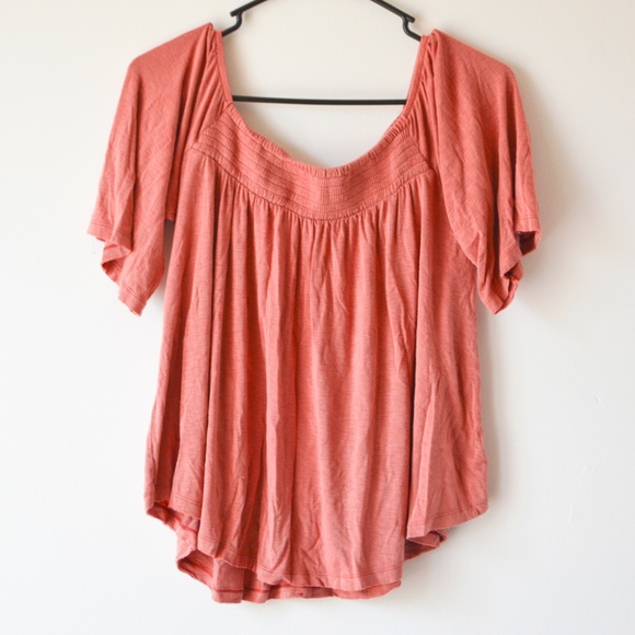 American Eagle Off the Shoulder Womens Top Dark Pink Flowy Blouse Size Small - Picture 1 of 4